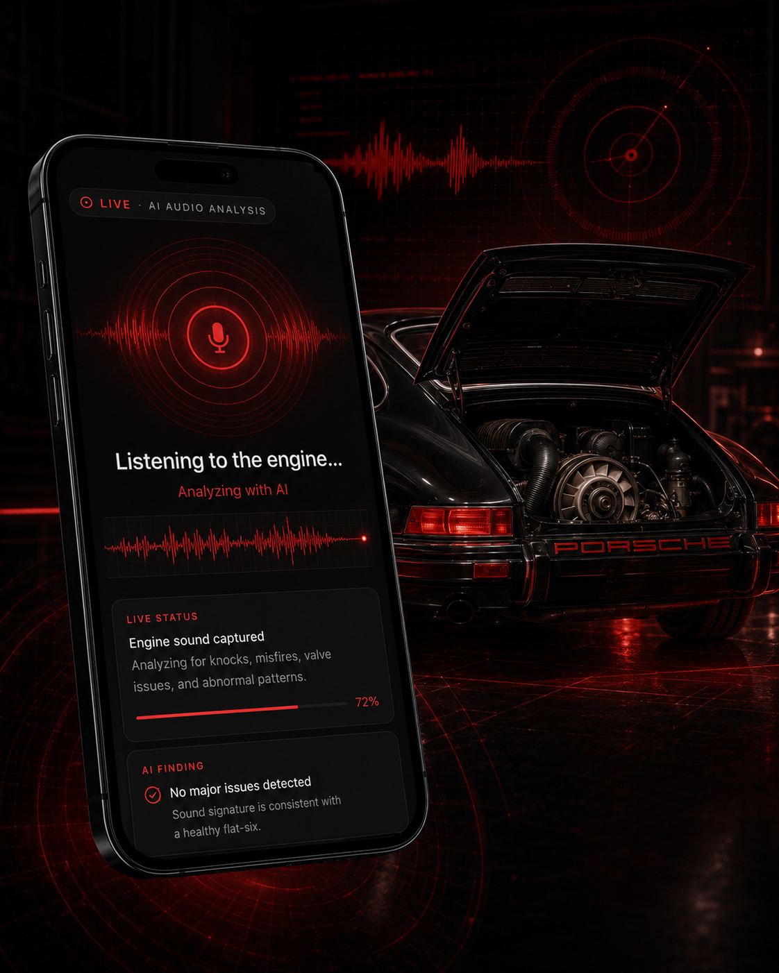 AI Inspector — voice-guided, live-camera Porsche walkthrough with engine audio analysis